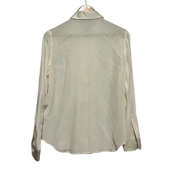 Equipment Silk Cream Satin Ruffle-Front Button Down Blouse Petite Small Office - Picture 3 of 7